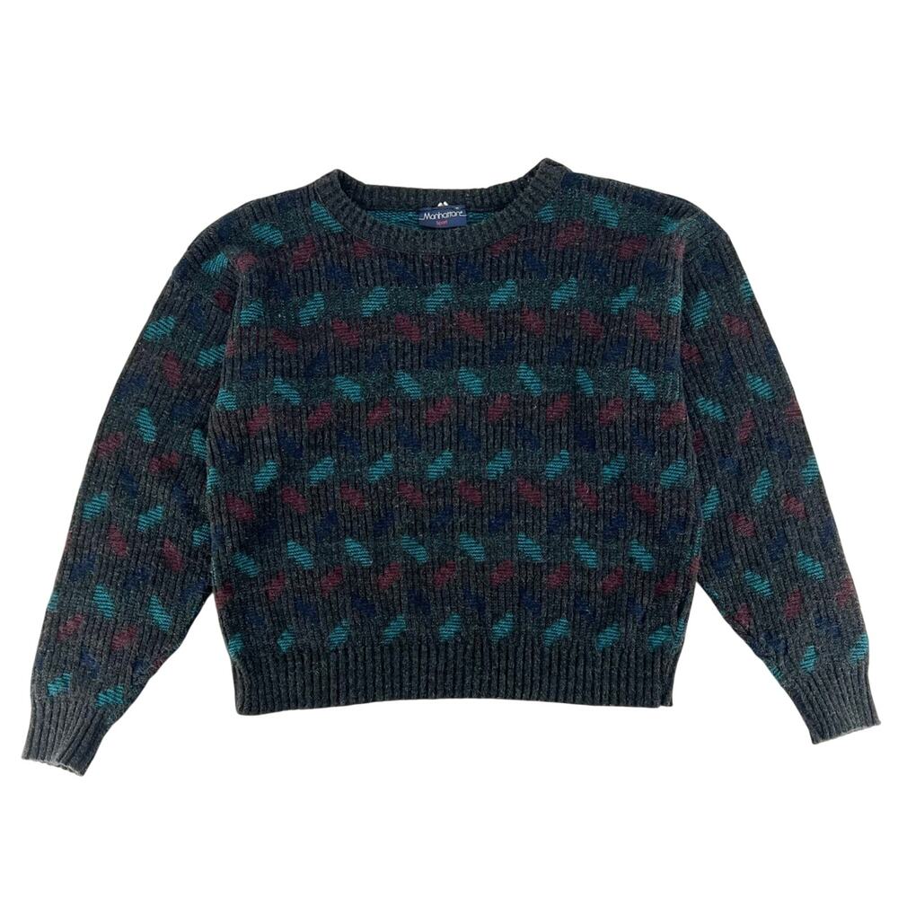 90s Ribbed Geometric Crewneck Sweater 1990s Vintage